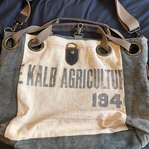 Selina Vaughn Vintage Feed Bag Tote Bag in Cream and Gray